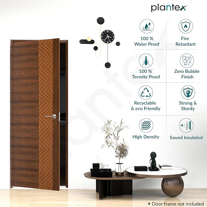 Plantex WPC Doors For Bathroom (30 Mm - Thickness)/Termiteproof Bathroom Door/2.5X6.75 Feet Wooden Finished Door For Home/Balcony/Office/Kitchen, Density-600 (30X81 Inch, 24 Kg- Ember Pattern), Brown