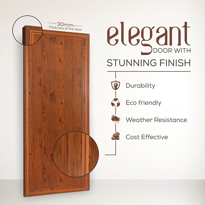 LAPO PVC Door for Bathroom and Kitchen, 6.5 Feet - 30mm Thickness, 12 Kg Weight (30x78 Inch, 6.5 x 2.5 Feet) With Fitting Accessories Kit, Wooden Color, Brown