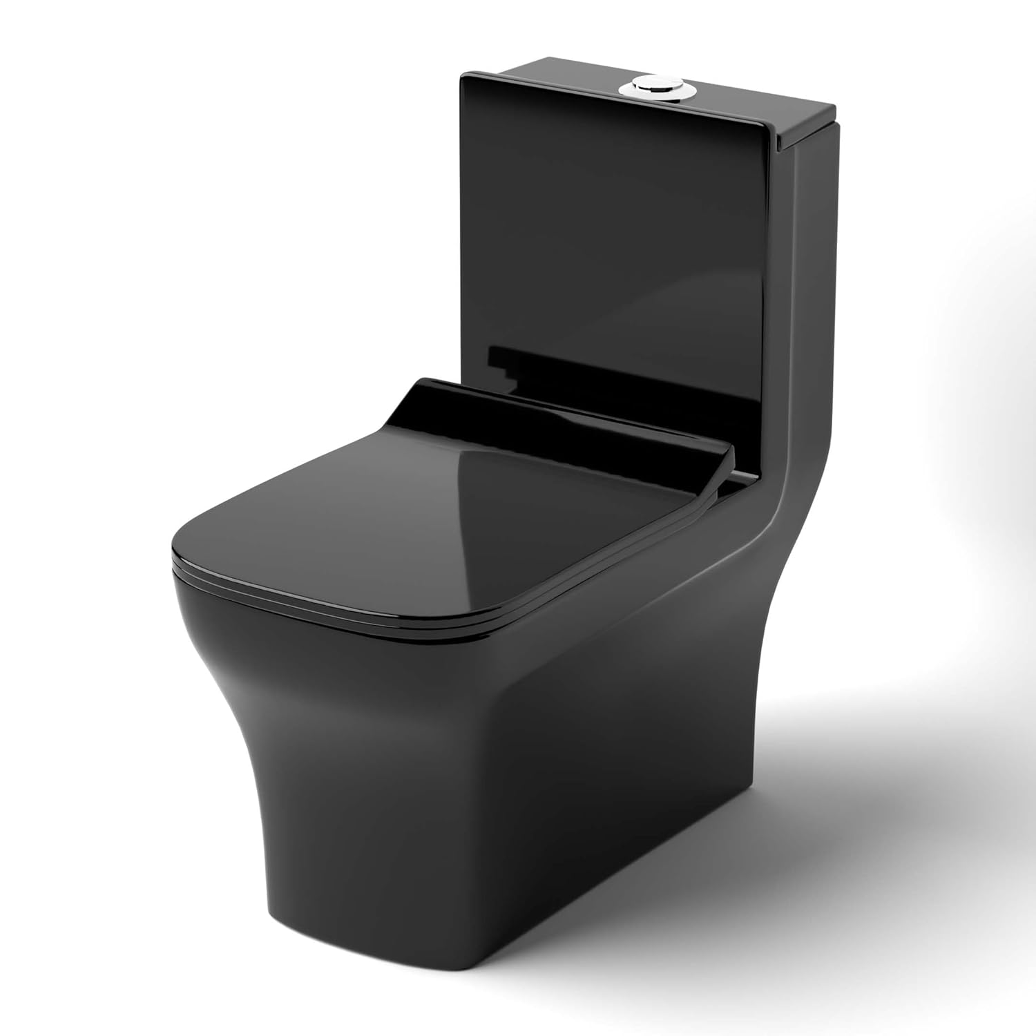 KrissKross Premium Western Floor Mounted One Piece Water Closet Ceramic Western Toilet/Commode With Soft Close Seat Cover For Lavatory, Toilets S-Trap Outlet Is From Floor (Black)