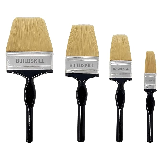 Buildskill Paint Brushes Set, 4-Piece Wall Painting Brush Set (1",2",3",4"), Smooth Paint Brush, Long & Durable Thickness, Easy to Use, Better Finish, Anti Fatigue Handle, Both Professional & DIY Use